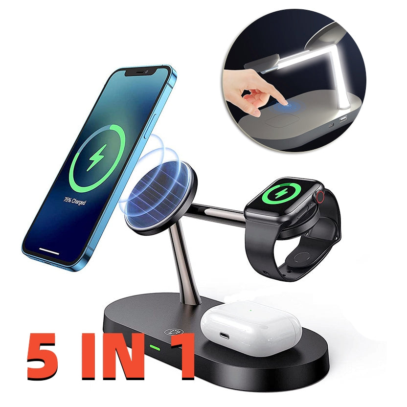 Multifunctional Five-In-One Magnetic Wireless Charging Watch Headset Desktop Mobile Phone Holder Charger 15W Fast Charge - Susus-shop